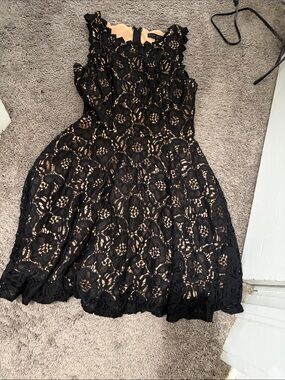 City Studio Black Lace Midi Dress with Nude Lining